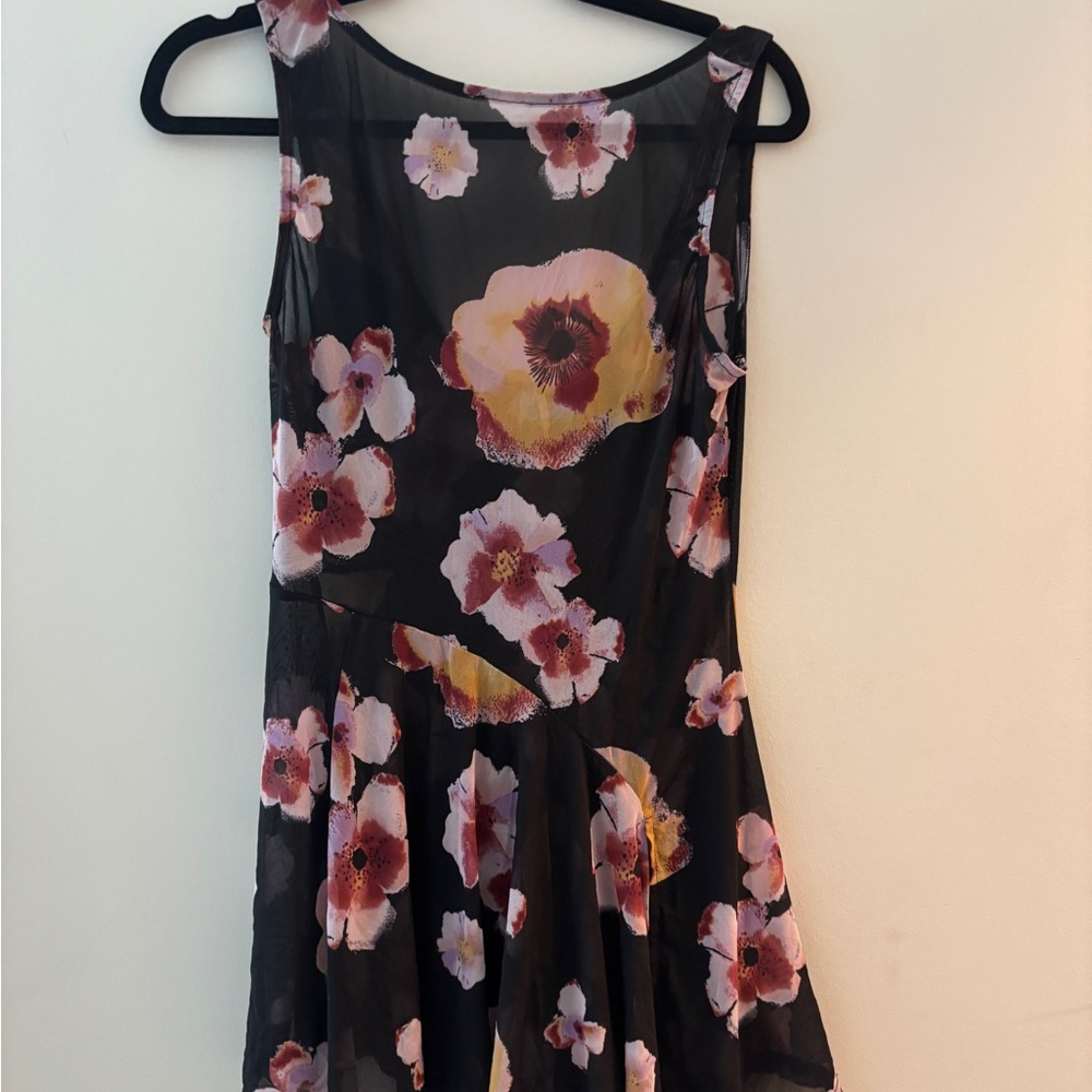 FREE PEOPLE Black Floral Sheer Fit & Flare Dress